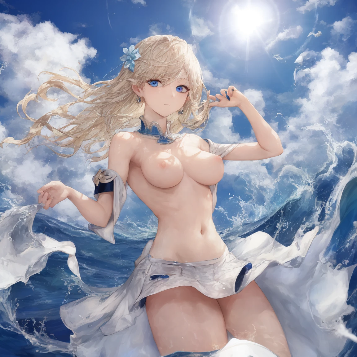 [Holara] Topless Wavy hair Medium hair Skirt Nipples [Illustration]