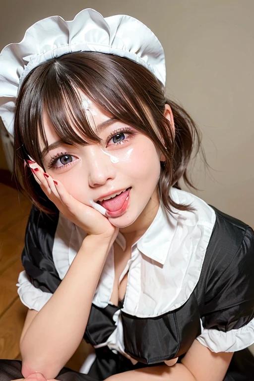 [Stable Diffusion] Looking upwards naughty expression Facial Ejaculation Sticking out tongue From above [Realistic]