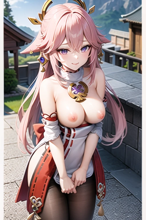 [Stable Diffusion] Бог Истоков - Яэ Мико Гора Небо Верхняя часть тела стоя [Иллюстрация]