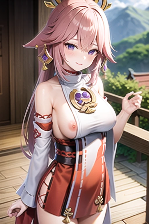 [Stable Diffusion] Genshin Impact - Yae Miko Mountain Sky Upper Body Standing [Illustration]