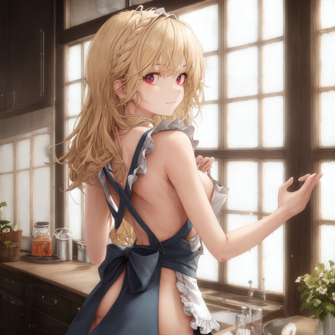 [Holara] Naked apron From behind Indoor Wavy hair Masterpiece [Illustration]
