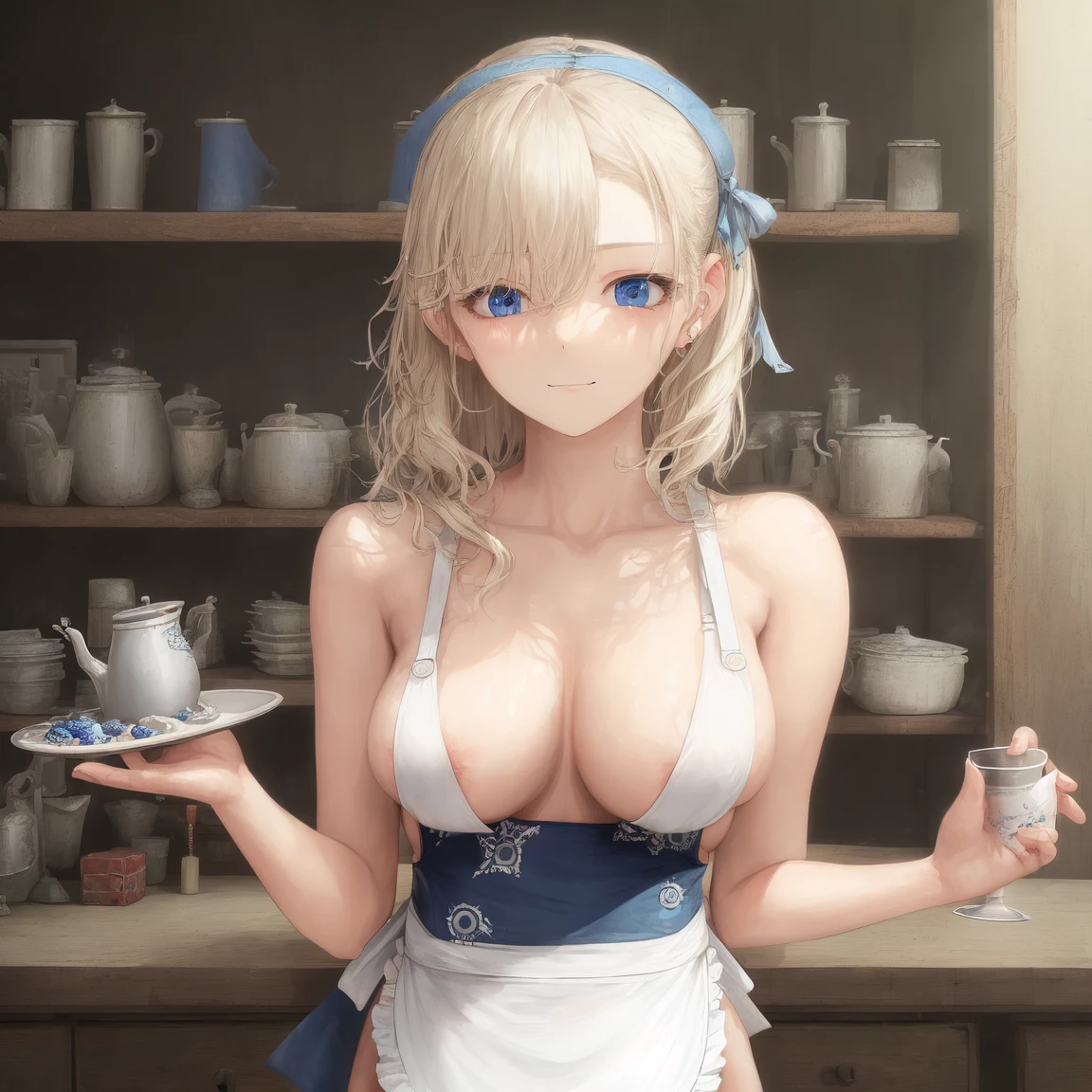 [Holara] Nipple visible Side boob Naked apron Indoor Wavy hair [Illustration]