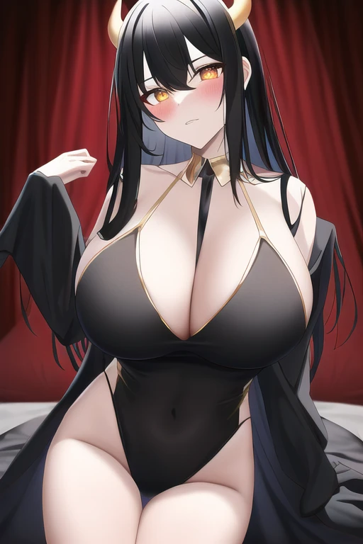 [NovelAI] Devil Self-massage of breasts Straight hair [Illustration]