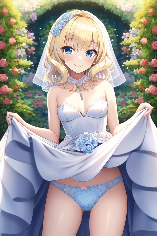 [NovelAI] Champ de fleurs Robe de mariée Petits seins Jupe relevée Robe [Illustration]