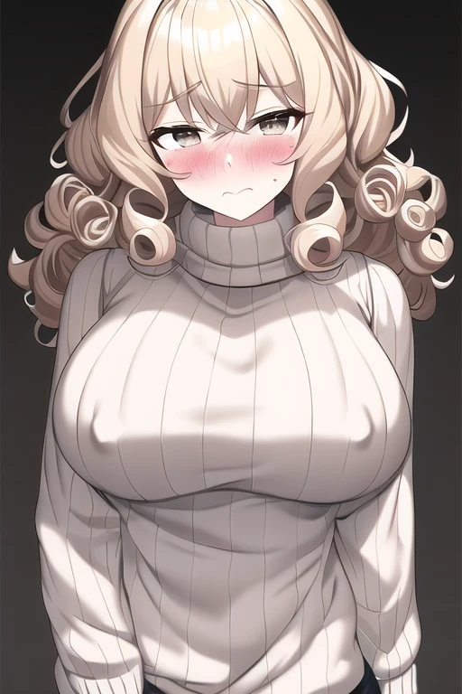 [NovelAI] Sweater Curly hair Embarrassed Large breasts Medium hair [Illustration]