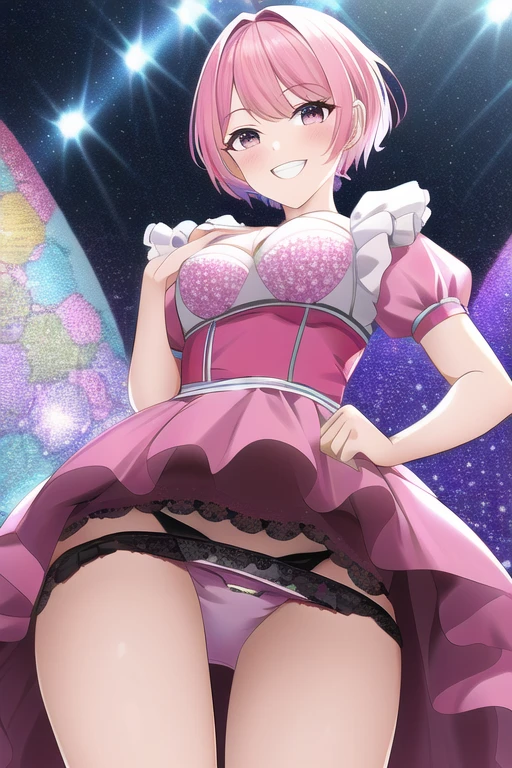 [NovelAI] Costume d'idole Culotte visible sous la jupe Cheveux courts D'en bas Rire [Illustration]