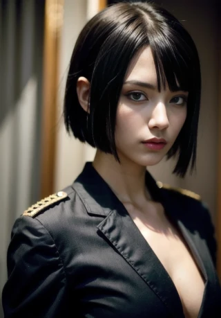 [Stable Diffusion] Military uniform, Muscular, Downblouse, Sharp eyes, Ruins [Realistic]