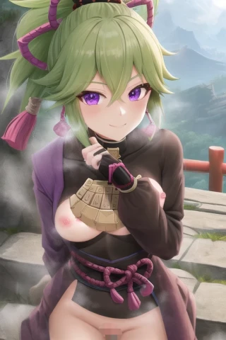 Sky, R18, Mountain, Genshin Impact - Kuki Shinobu, Looking at Viewer, Standing, Upper Body