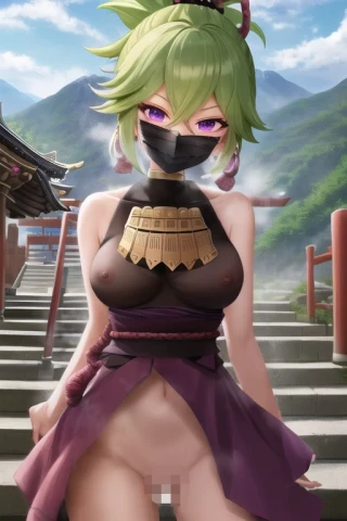 Sky, R18, Mountain, Genshin Impact - Kuki Shinobu, Looking at Viewer, Standing, Upper Body