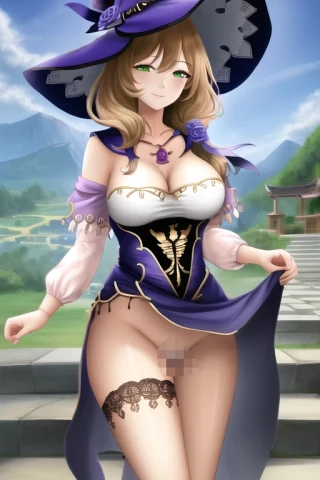 하늘, R18, 산, 시청자를 보는 중, 원신 - 리사, 서있다, 상체