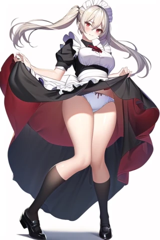 撩起裙子, 插画风格, 裤子, 裙子, 杰作, 女佣制服, 田地
